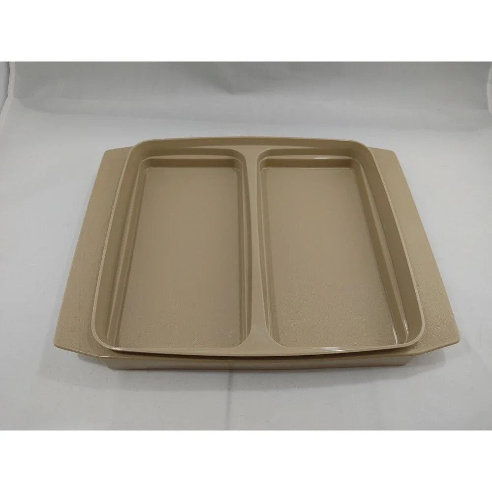 Vintage Tupperware Deviled Egg Keeper Carrier Almond Tan 723-3 Tray Lid Inserts